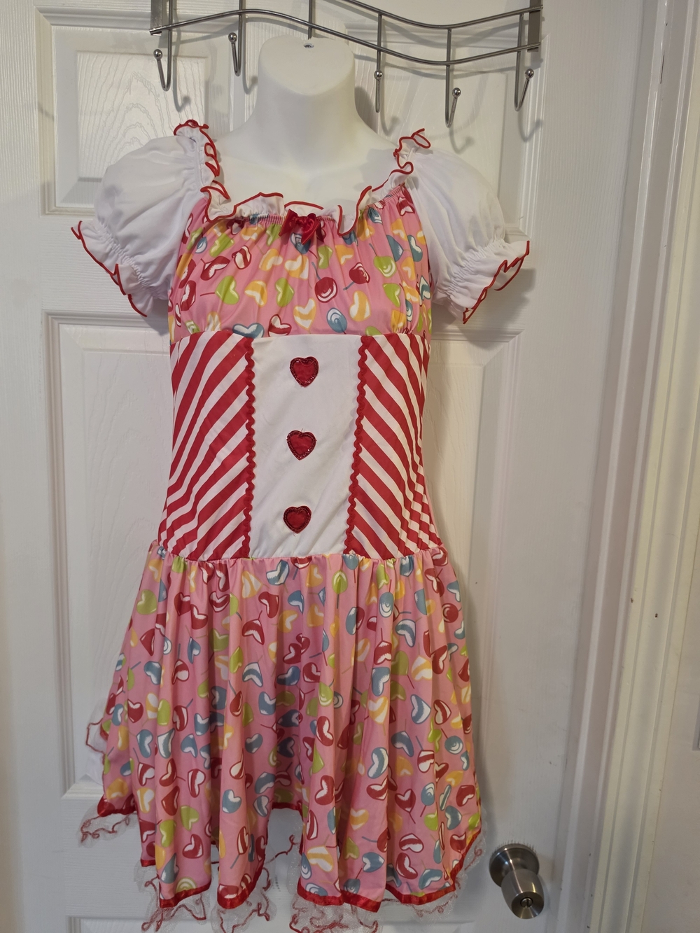 Junior's Pink Candy Heart Costume Dress with Red Trim Size Medium